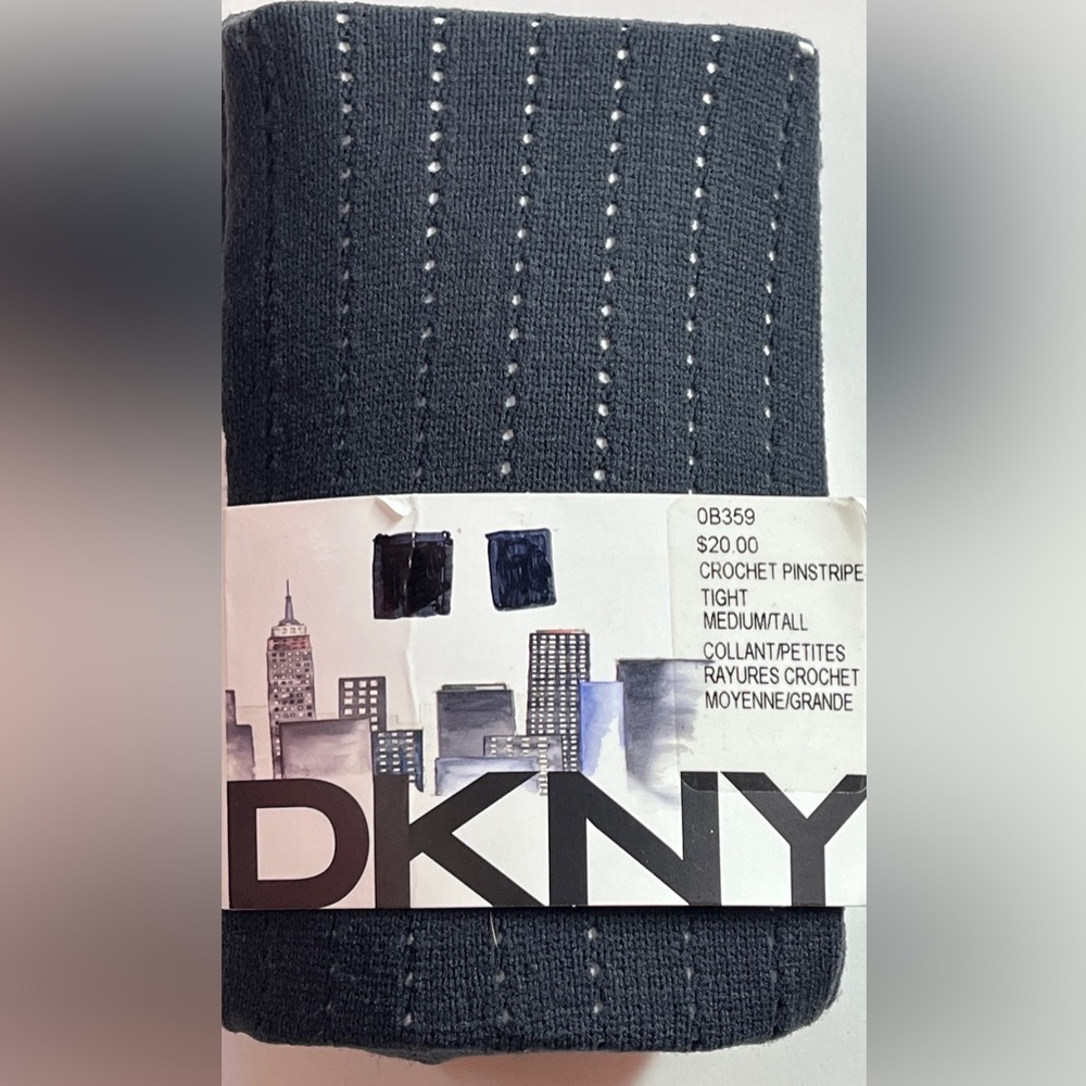 DKNY Crochet Pinstripe Tights Style # 08359 Flannel Grey. Medium/Tall